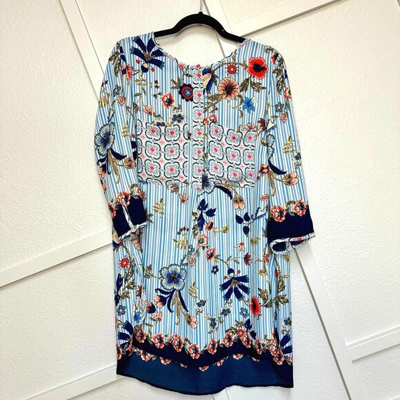 Fig and Flower 3/4 Sleeve Mixed Pattern 1/4 Button Blouse Artsy Tunic Top Sz:1x - Picture 1 of 6
